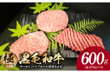 黒毛和牛 サーロイン/リブロース/花咲カルビ ステーキ 食べ比べセット 合計600g（200g×3種）【極味付け肉】