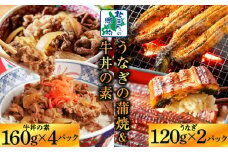 五郎藤 国産 関西風 地焼き 有頭旨鰻 120g×2尾 ＆ 黒毛和牛 牛丼の素 160g×4P【食べ比べ 人気 惣菜 北国からの贈り物 厳選 冷凍 数量限定】