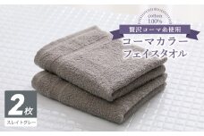 コーマカラーフェイスタオル2枚（スレイトグレー) 【泉州タオル 国産 吸水 薄手 普段使い 無地 シンプル 日用品】