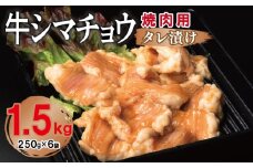 牛シマチョウ 焼肉用 タレ漬け 合計1.5kg【味付け 小分け 焼くだけ 簡単調理 BBQ 牛肉 ホルモン 250g×6袋】