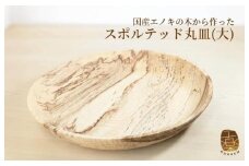 国産エノキのスポルテッド丸皿(大) 1枚 手作り1点物