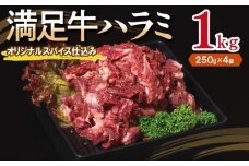【満足牛ハラミ】オリジナルスパイス仕込み 合計1kg 【味付け ハラミ 小分け 焼くだけ 簡単調理 BBQ 牛肉 250g×4P】