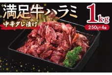 【満足牛ハラミ】中辛タレ漬け 合計1kg 【味付け ハラミ 小分け 焼くだけ 簡単調理 BBQ 牛肉 250g×4P】