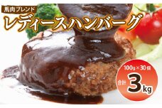 【馬肉ブレンド】レディースハンバーグ 総量3kg (100ｇ×30個) 【桜文 馬肉 惣菜 冷凍 牛肉 はんばーぐ 一人暮らし 弁当 個包装】