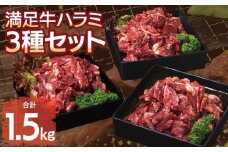 【満足牛ハラミ】3種セット （甘辛タレ漬け・中辛タレ漬け・オリジナルスパイス仕込み） 合計1.5kg 【味付け ハラミ 小分け 焼くだけ 簡単調理 BBQ 牛肉 250g×6P】