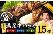 【満足牛ハラミ】3種セット （甘辛タレ漬け・中辛タレ漬け・オリジナルスパイス仕込み） 合計1.5kg 【味付け ハラミ 小分け 焼くだけ 簡単調理 BBQ 牛肉 250g×6P】