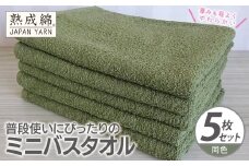 普段使いにぴったりのミニバスタオル 5枚【グリーン 泉州タオル 高品質 綿100％ 日本製 国産 単色 シンプル】