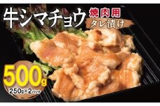 牛シマチョウ 焼肉用 タレ漬け 500g【味付け 小分け 250g×2P 焼くだけ 簡単調理 BBQ 牛肉 ホルモン お試し】