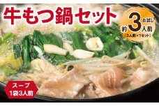 牛もつ鍋セット スープ付 約3人前【味付け 小分け 牛肉 ホルモン 醤油ベーススープ 簡単調理 お試し】