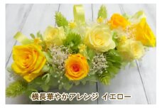 横長華やかアレンジ (イエロー)｜プリザーブドアレンジ｜ドライフラワー インテリア バラ 薔薇 カスミソウ かすみそう アジサイ あじさい 紫陽花 フラワーギフト 花 結婚式 パーティー ブライダル プレゼント ギフト 贈り物 記念品 お祝い 誕生日 出産 送別 [0505]