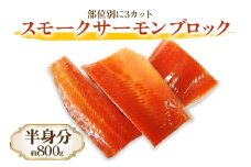 《スモークサーモン ブロック》半身分 (約800g／部位別に3カット) [1164]