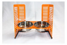 ペット食器台　M（中）オレンジ　フードボール　2皿　犬　猫　ペット用品　4色展開