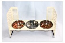 ペット食器台　Ｌ（大）フードボール　クリーム　3皿　犬　猫　ペット用品　4色展開　