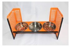 ペット食器台　Ｌ（大）フードボール　オレンジ　3皿　犬　猫　ペット用品　4色展開　