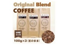  定期便 6ヵ月 オリジナル・ブレンドコーヒー(豆のまま)100g×3袋  コーヒー 大阪府 松原市  