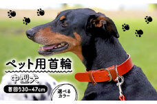 ペット用首輪 中型犬用 レッド 首回り30-37cm ペット 犬 愛犬 ワンちゃん 中型犬 首輪 リード 本革 レザー 牛革 牛 散歩 さんぽ ウォーキング 健康 おしゃれ 消耗品 大阪府 松原市