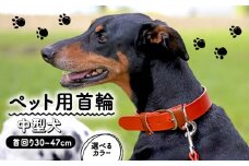 ペット用首輪 中型犬用 オレンジ 首回り30-37cm ペット 犬 愛犬 ワンちゃん 中型犬 首輪 リード 本革 レザー 牛革 牛 散歩 さんぽ ウォーキング 健康 おしゃれ 消耗品 大阪府 松原市
