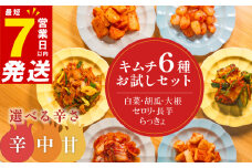 中辛 キムチ 6種 詰め合わせ 食べ比べ 小分け 白菜 長芋 胡瓜 大根 セロリ らっきょ アソート バラエティーセット ごはんのお供 ピリ辛 お米 ごはん ビール 酒 おつまみ 漬物 北海道 昆布 国産 りんご 桃 果物 魚 海鮮 野菜 BBQ 焼肉 惣菜 キムチ鍋 キムチチャーハン お試し 大阪府 松原市