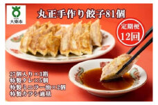 【１２回定期便】丸正手作り餃子 ８１個（２７個入り×３箱）