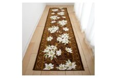 日本製 廊下カーペット 65cm×120cm ＜ユリ柄＞ 滑り止め加工 (ブラウン)【1264548】
