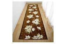 日本製廊下カーペット80cm×340cm＜ユリ柄＞滑り止め加工(ブラウン)【1264591】