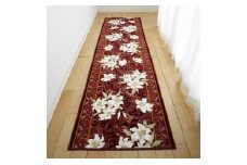 日本製 廊下カーペット 80cm×540cm ＜ユリ柄＞滑り止め加工(エンジ)【1273108】