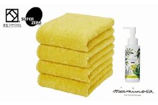スーパーZEROフェイスタオルミモザイエロー4枚&ミアミモザハンドクリーンジェル(100mL)セット【1503194】