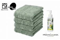 スーパーZEROフェイスタオルミモザグリーン4枚&ミアミモザハンドクリーンジェル(100mL)セット【1503177】