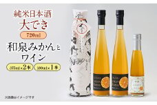 日本酒大でき1本(720ml)と和泉みかんとワイン(375ml 2本・180ml 1本)のセット【1498841】