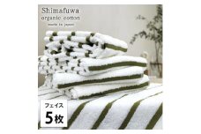 ＜フェイスタオル5枚組＞オーガニックコットンフェイスタオル(34×80cm) しまふわグリーン【1518248】