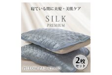 ＜2枚組＞プレミアムシルク100%リバーシブル枕パッド ＜43×63cm＞ブルー【1526244】
