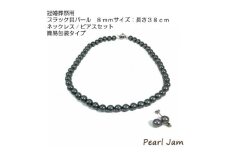 貝パール　8mm-38cm　ネックレス/ピアスセット　ブラック(簡易包装)【1610487】