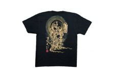 手描きTシャツ 仏画 毘沙門天 黒 (半袖 Lサイズ)【1615046】