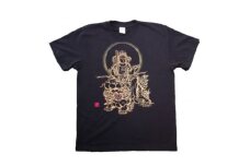 手描きTシャツ 仏画 文殊菩薩 黒 (半袖 Sサイズ)【1615176】