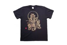 手描きTシャツ 仏画 文殊菩薩 黒 (半袖 Mサイズ)【1615177】