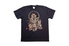 手描きTシャツ 仏画 文殊菩薩 黒 (半袖 Lサイズ)【1615178】
