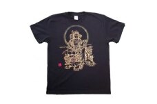 手描きTシャツ 仏画 文殊菩薩 黒 (半袖 XLサイズ)【1615179】