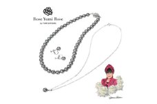 ＜RoseYumiRose＞8mmパール3点セット(ネックレス/ペンダント/イヤリング)グレー【1663318】