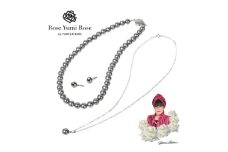 ＜RoseYumiRose＞8mmパール3点セット(ネックレス/ペンダント/ピアス)グレー【1663323】
