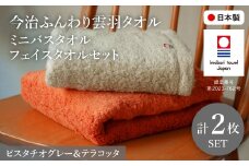 今治ふんわり雲羽タオル ミニバスタオル・フェイスタオルセット(BTテラコッタ、FTピスタチオグレー・各1枚) 【m100-15-B】【トクダ】