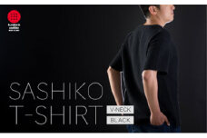 【3Lサイズ】肌触りが良い刺子生地VネックTシャツ　永く使って自分だけの刺子に　黒