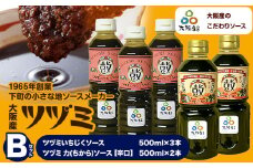 ツヅミ ソース 大阪産 Bセット2種 500ml×計5本《30日以内に出荷予定(土日祝除く)》大阪府 羽曳野市 濃厚ソース とんかつソース 焼きそばソース ウスターソース 揚げ物 たこ焼き 送料無料 ソース 調味料