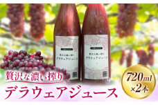 贅沢な濃い搾り デラウェアジュース 720ml × 2本 優樹農園《90日以内に出荷予定(土日祝除く)》大阪府 羽曳野市 デラウェア ジュース 葡萄 飲料