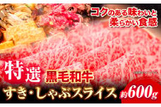 黒毛和牛 特選 すき焼き しゃぶしゃぶ スライス 約600g《30日以内に出荷予定(土日祝除く)》大阪府 羽曳野市 送料無料 牛肉 牛 和牛すき焼き用 しゃぶしゃぶ用 肩ロース ロース