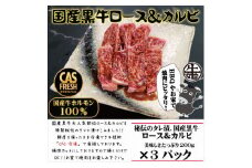 ＜焼くだけ簡単！＞国産黒牛ロース＆カルビ600gタレ漬け（200ｇ×3パック）［鮮度を保つCAS冷凍］【 冷凍 焼肉 BBQ 大阪府 門真市 】