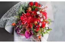 ブーケ シャンペトル 赤基調【花 フラワー ギフト 誕生日 結婚 ウエディング 祝い プレゼント 結婚祝い 送別 退職祝い 記念日 ブーケ シャンペトル ラウンド ゴージャス花束 送料無料 バレンタイン ひな祭り ホワイトデー 大阪府 門真市 】