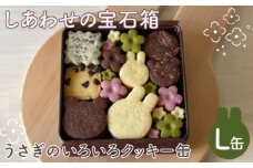 No.162 しあわせの宝石箱　うさぎのいろいろクッキー缶（L缶） ／ 手作り 焼き菓子 スイーツ 大阪府
