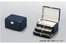 ３段宝石箱(鍵付) 本革/ネイビーブルー(447)