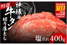 【 スピード発送 】特選神様の牛タン切り落とし　400g（塩だれ2p）  /  食べ比べ  訳あり スピード配送 お肉の神様