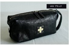 木の庄帆布 小物入れ ラウンドポーチ K-KHG-WBP01T　#09 BLACK(ブラック) - レザーのなめらか感を引き出すボックスポーチ